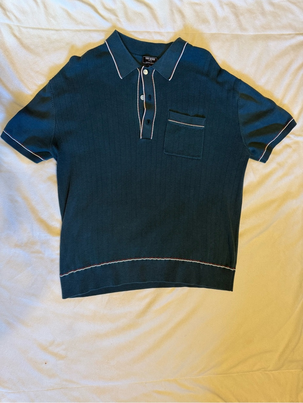 Todd Snyder Teal Knit Polo with Contrast White Piping